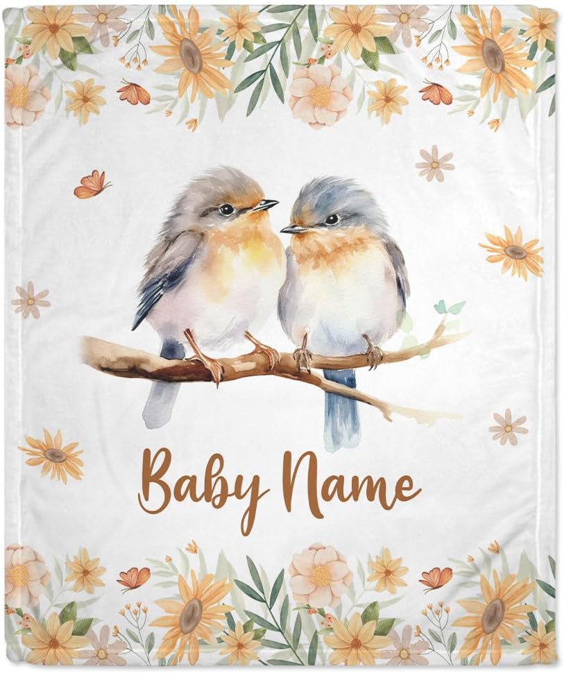 Bird Floral Baby Blanket - Personalized Blanket