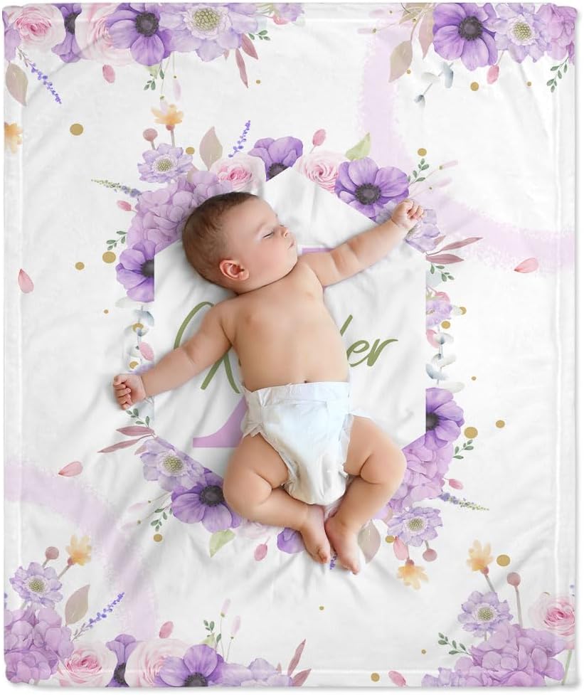 Swaddle Purple Rose Floral Baby Blanket - Personalized Blanket