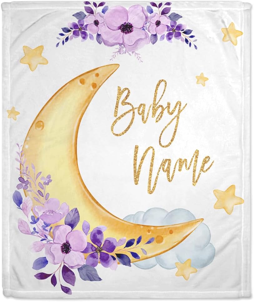 Floral Moon Baby Blanket - Personalized Blanket