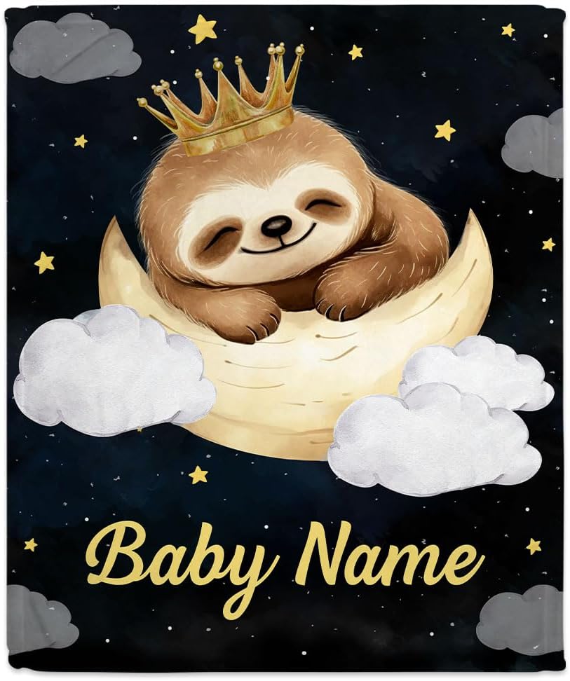 Moon Sloth Baby Blanket - Personalized Blanket