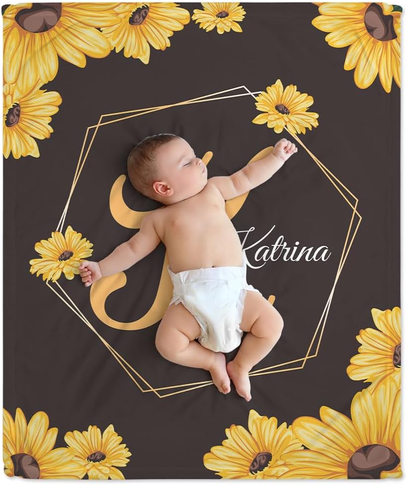 Sunflower Floral Baby Blanket - Personalized Blanket