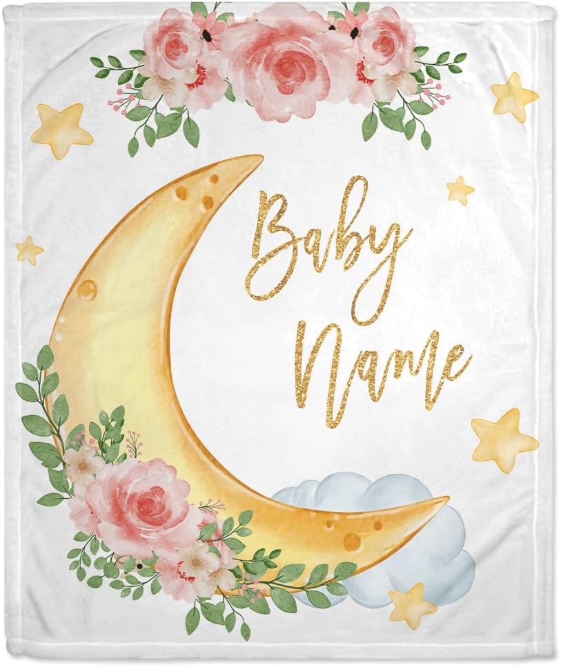 Floral Moon Baby Blanket - Personalized Blanket