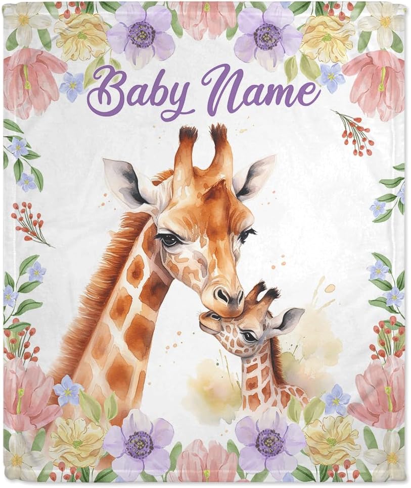 Giraffe Pattern Baby Blanket - Personalized Blanket