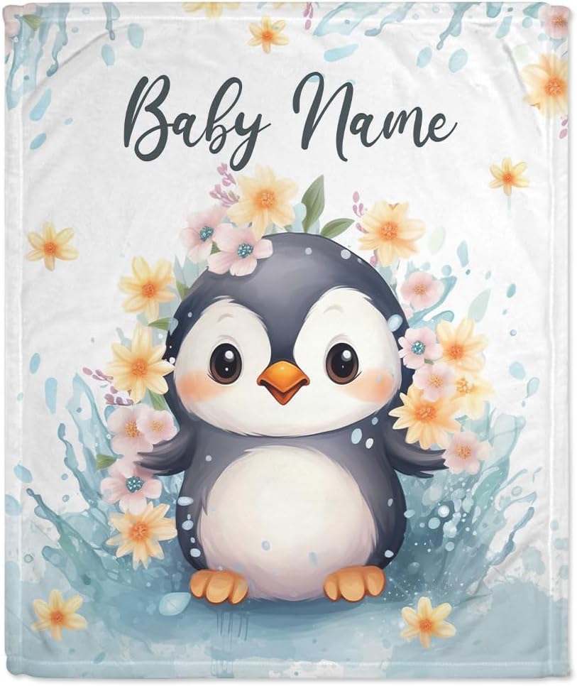 Peguin Floral Baby Blanket - Personalized Blanket