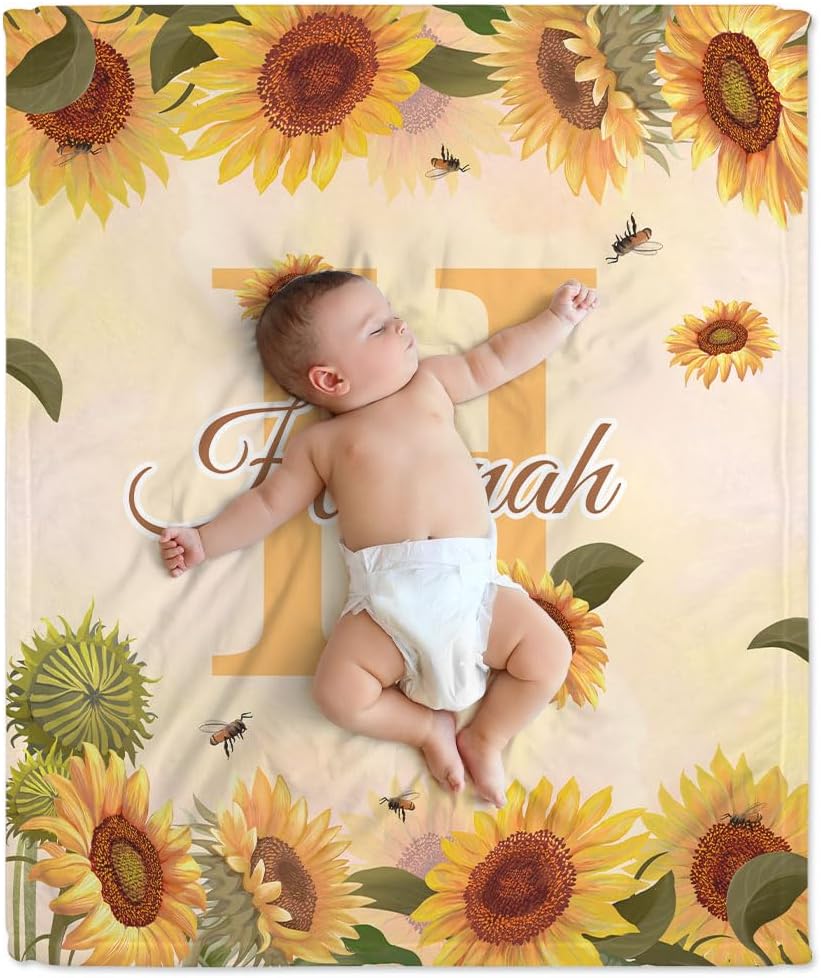 Sunflower Floral Baby Blanket - Personalized Blanket