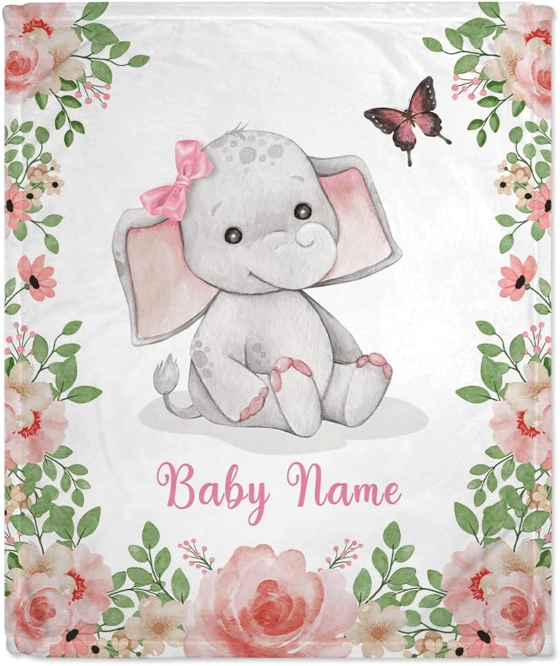 Flowers Elephant Baby Blanket - Personalized Blanket