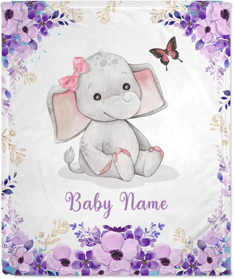 Elephant Pattern Baby Blanket - Personalized Blanket