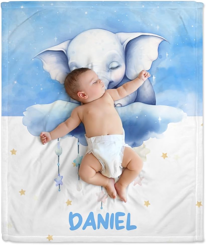 Night Elephant Baby Blanket - Personalized Blanket