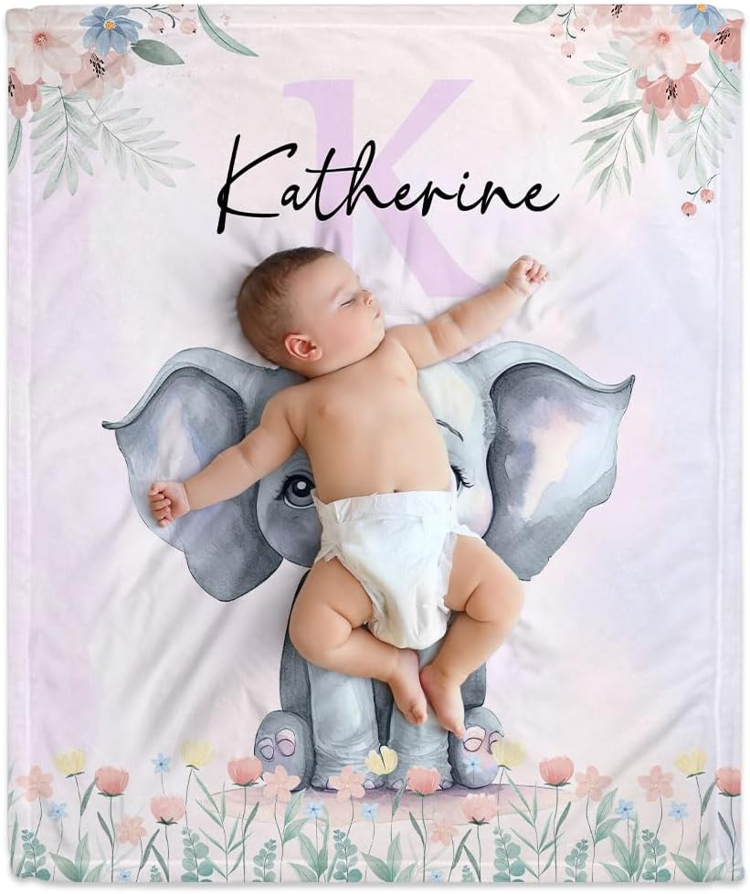 Elephant Floral Baby Blanket - Personalized Blanket