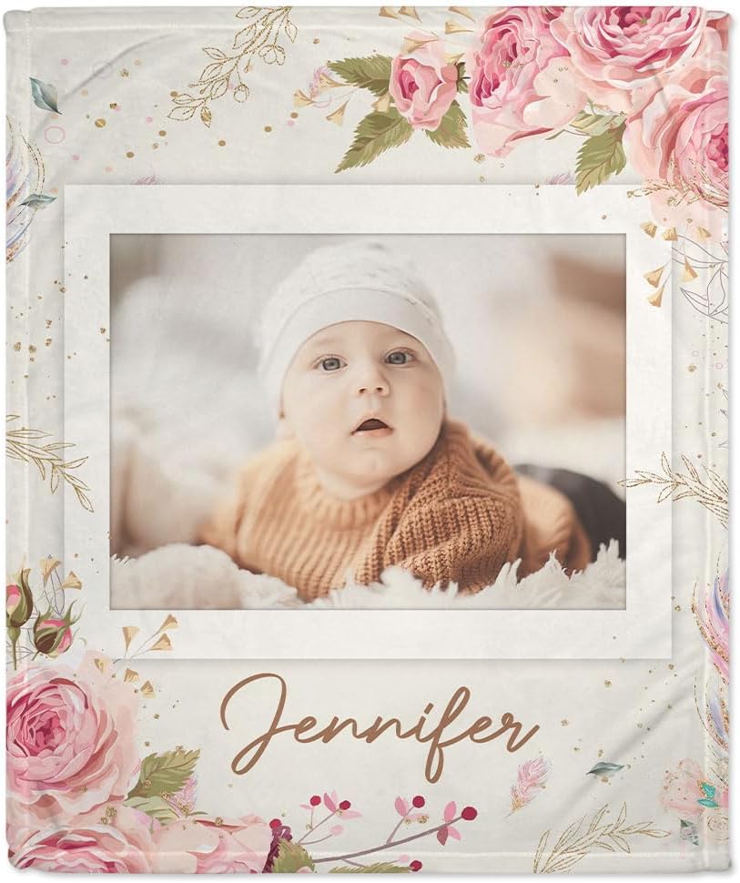 Swaddle Pink Floral Baby Blanket - Personalized Photo Blanket