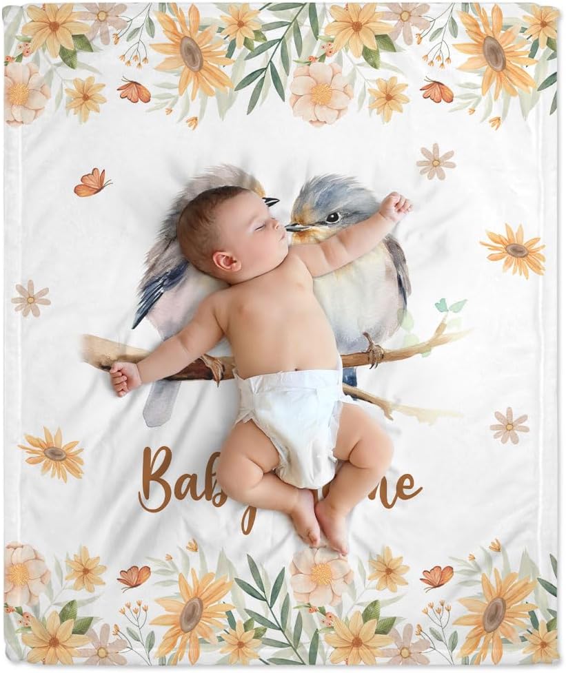 Bird Floral Baby Blanket - Personalized Blanket