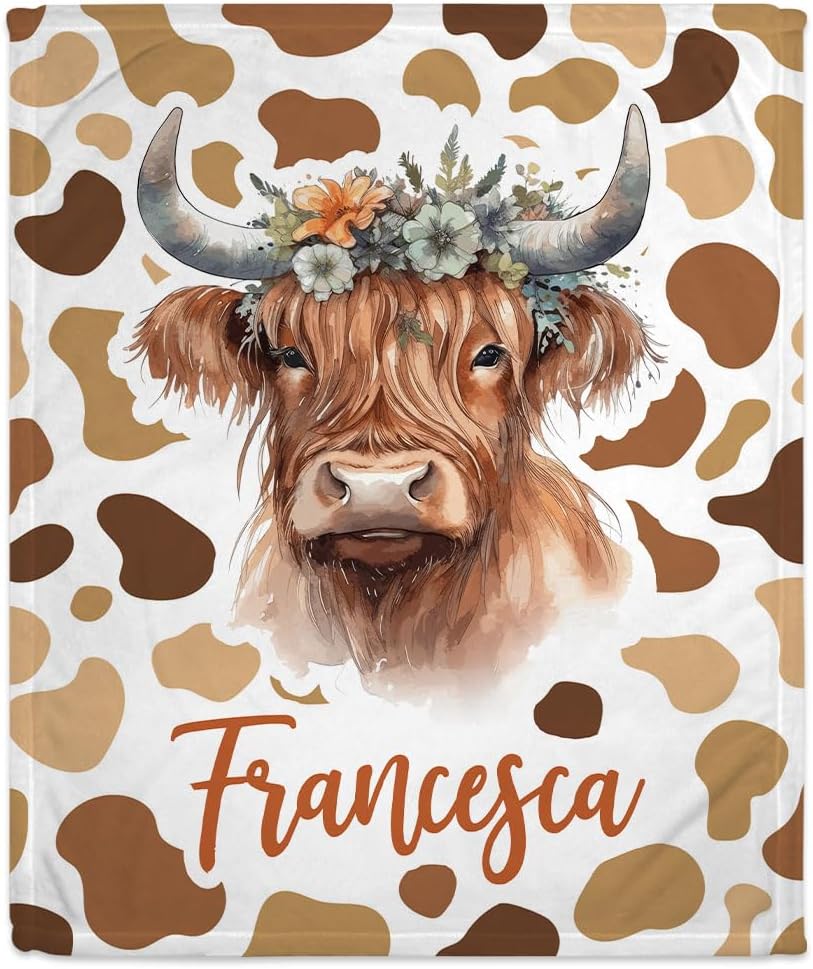 Highland Cow Print Baby Blanket - Personalized Blanket