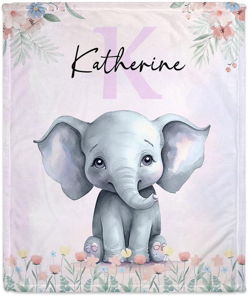 Elephant Floral Baby Blanket - Personalized Blanket