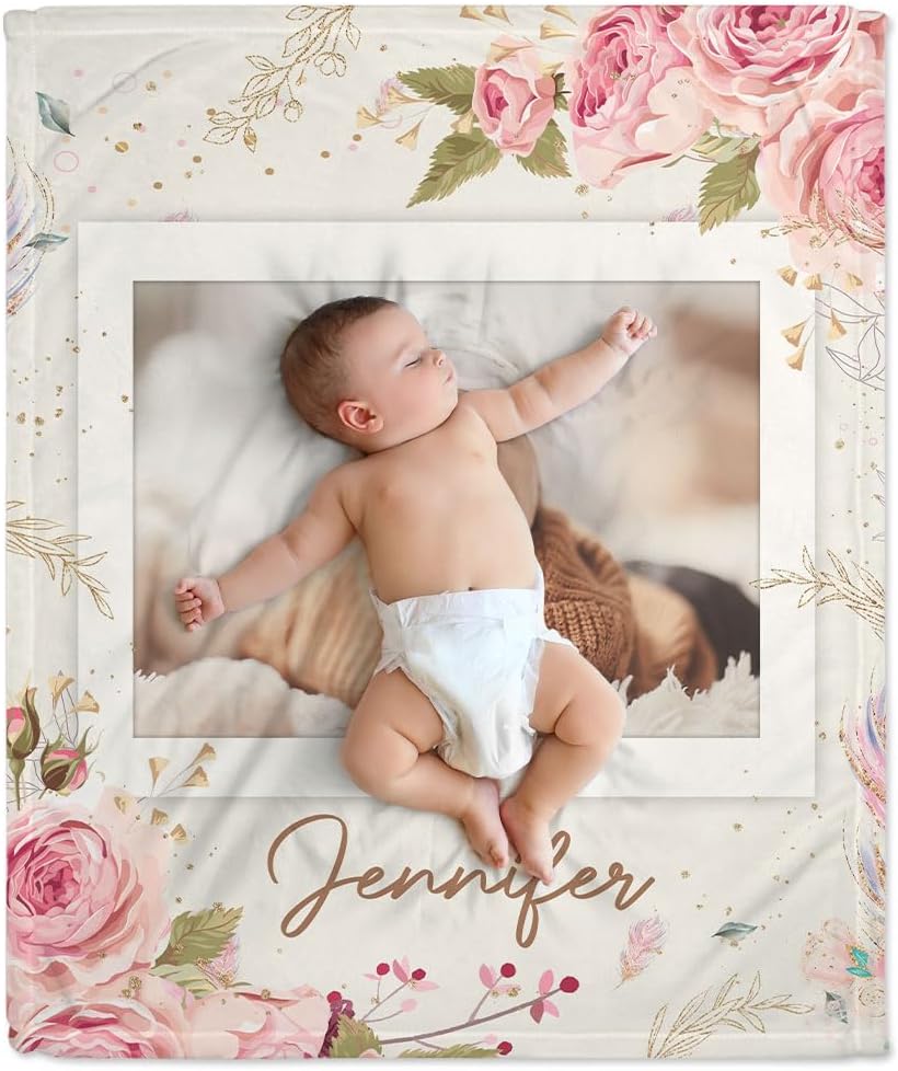 Swaddle Pink Floral Baby Blanket - Personalized Photo Blanket