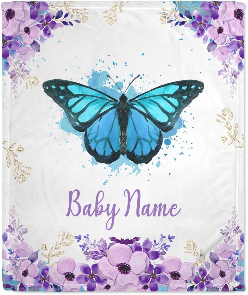 Floral Butterfly Baby Blanket - Personalized Blanket