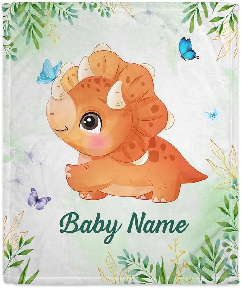 Horned Dinosaur Baby Blanket - Personalized Blanket