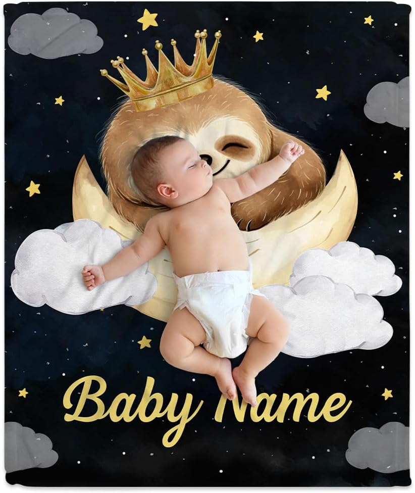 Moon Sloth Baby Blanket - Personalized Blanket