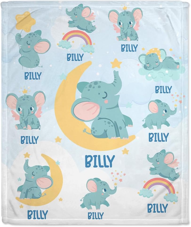 Moon Elephant Baby Blanket - Personalized Blanket