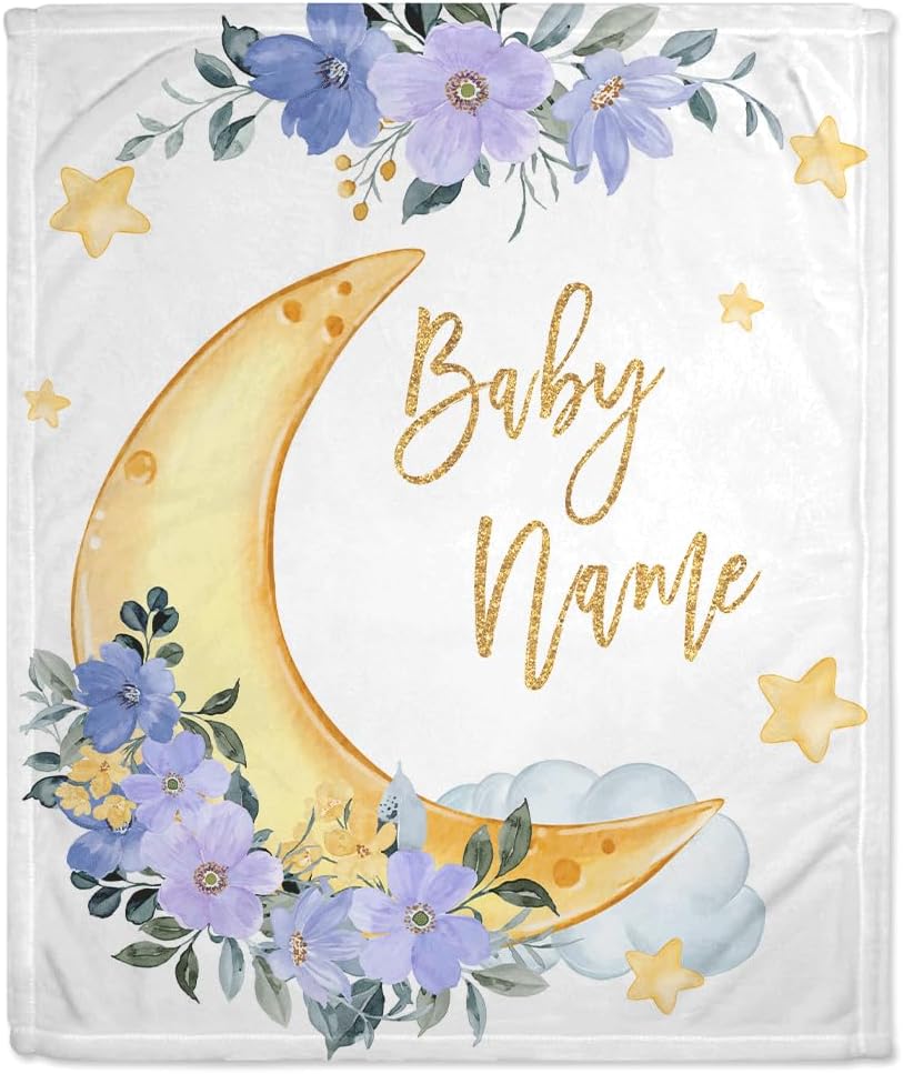 Floral Moon Baby Blanket - Personalized Blanket