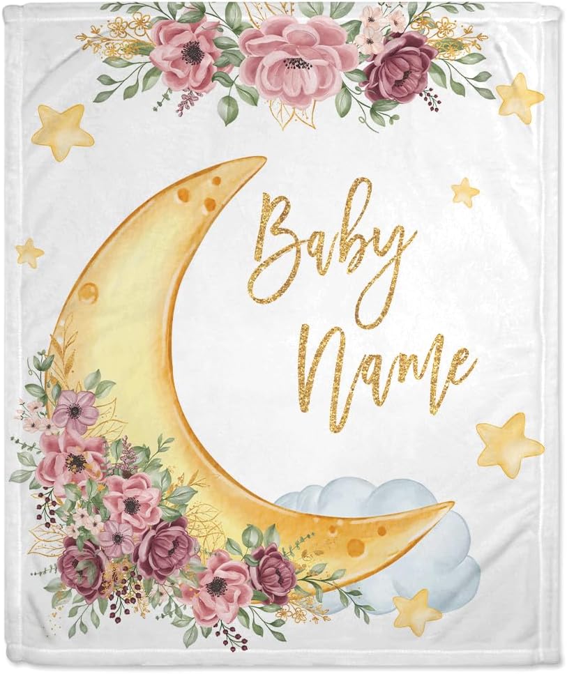 Floral Moon Baby Blanket - Personalized Blanket