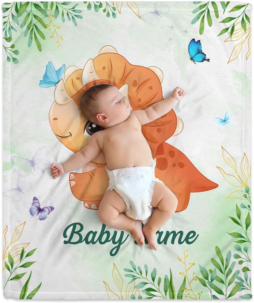 Horned Dinosaur Baby Blanket - Personalized Blanket