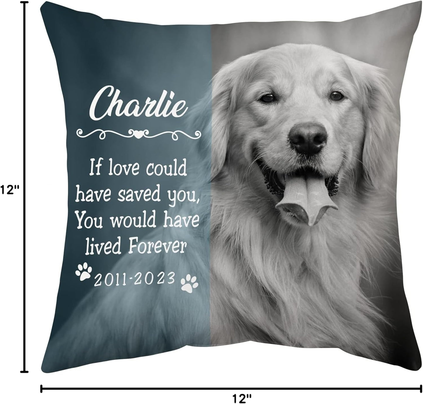 Dog Cat Pet Memorial Personalized Pillow with Insert – Custom Pet Photo Remembrance Cushion – Healing Sympathy Gift for Dog Lovers