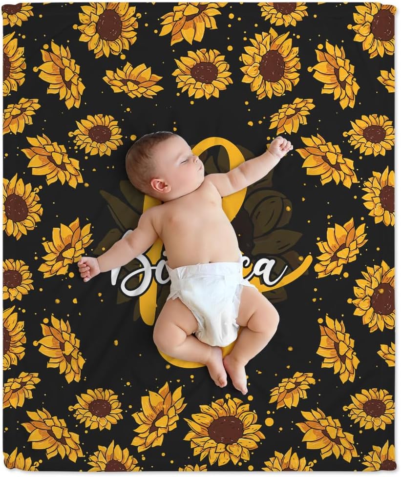 Sunflower Floral Baby Blanket - Personalized Blanket