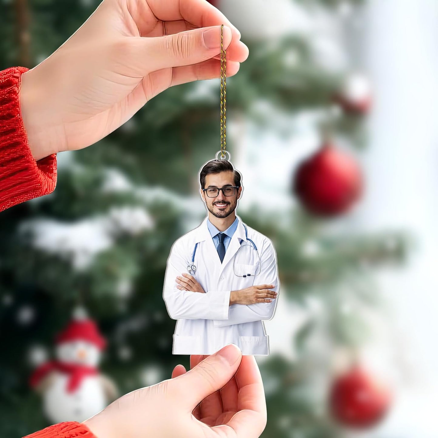 Doctor Silhouette Cut Acrylic Ornament – Personalized Photo Christmas Gift for Physician, PA or Medical Student, White Coat Celebration Keepsake