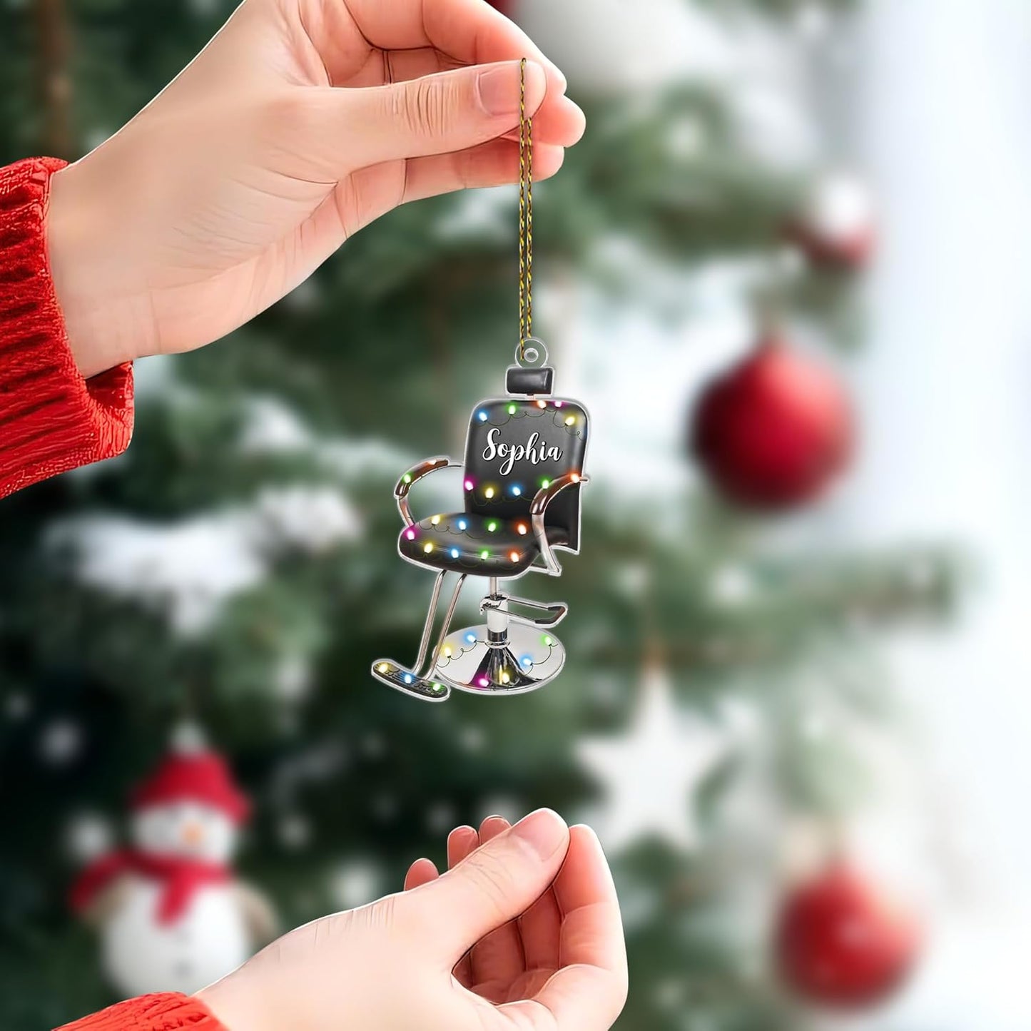 Hairdresser Chair Personalized Acrylic Ornament β Custom Salon Gift β Unique Christmas Keepsake for Hairstylists and Cosmetology Lovers