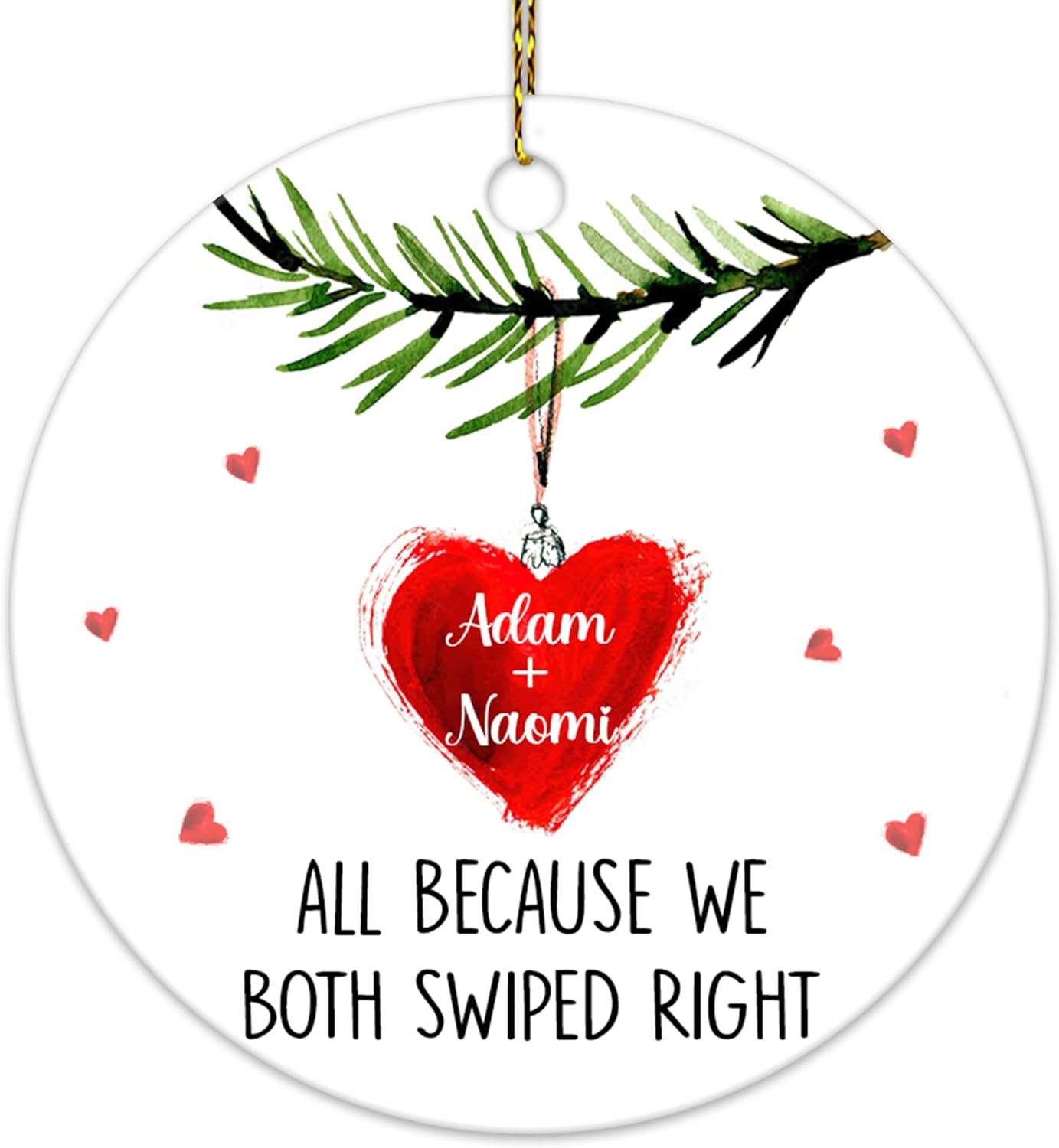 “Swiped Right” Heart Ceramic Ornament – Personalized Couple Christmas Gift for Boyfriend, Girlfriend, Husband or Wife