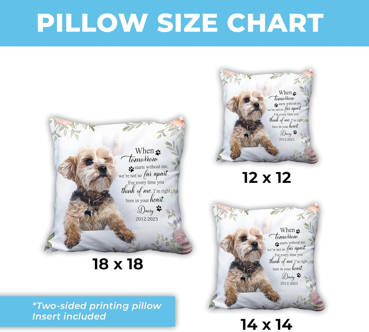 Personalized Pet Memorial Pillow with Insert – Custom Dog Photo Remembrance Cushion – Sympathy Gift for Pet Loss