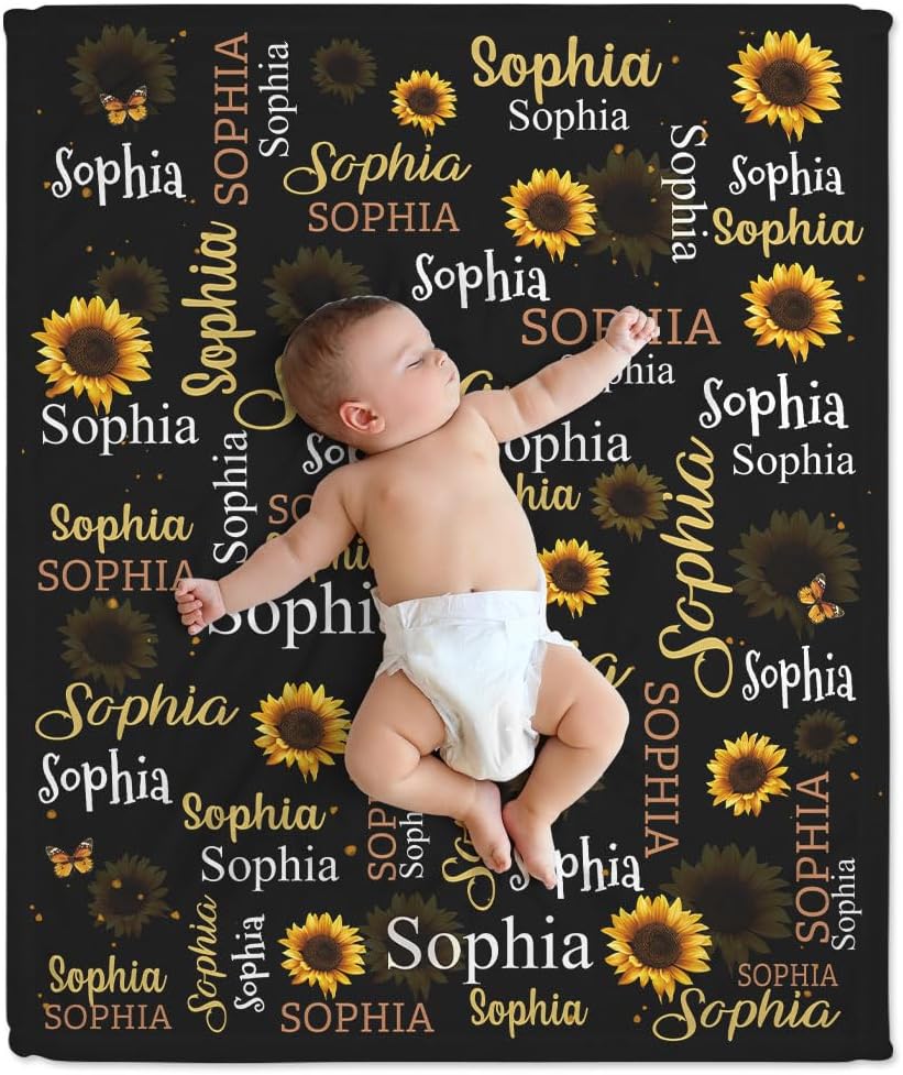 Sunflower Floral Baby Blanket - Personalized Blanket