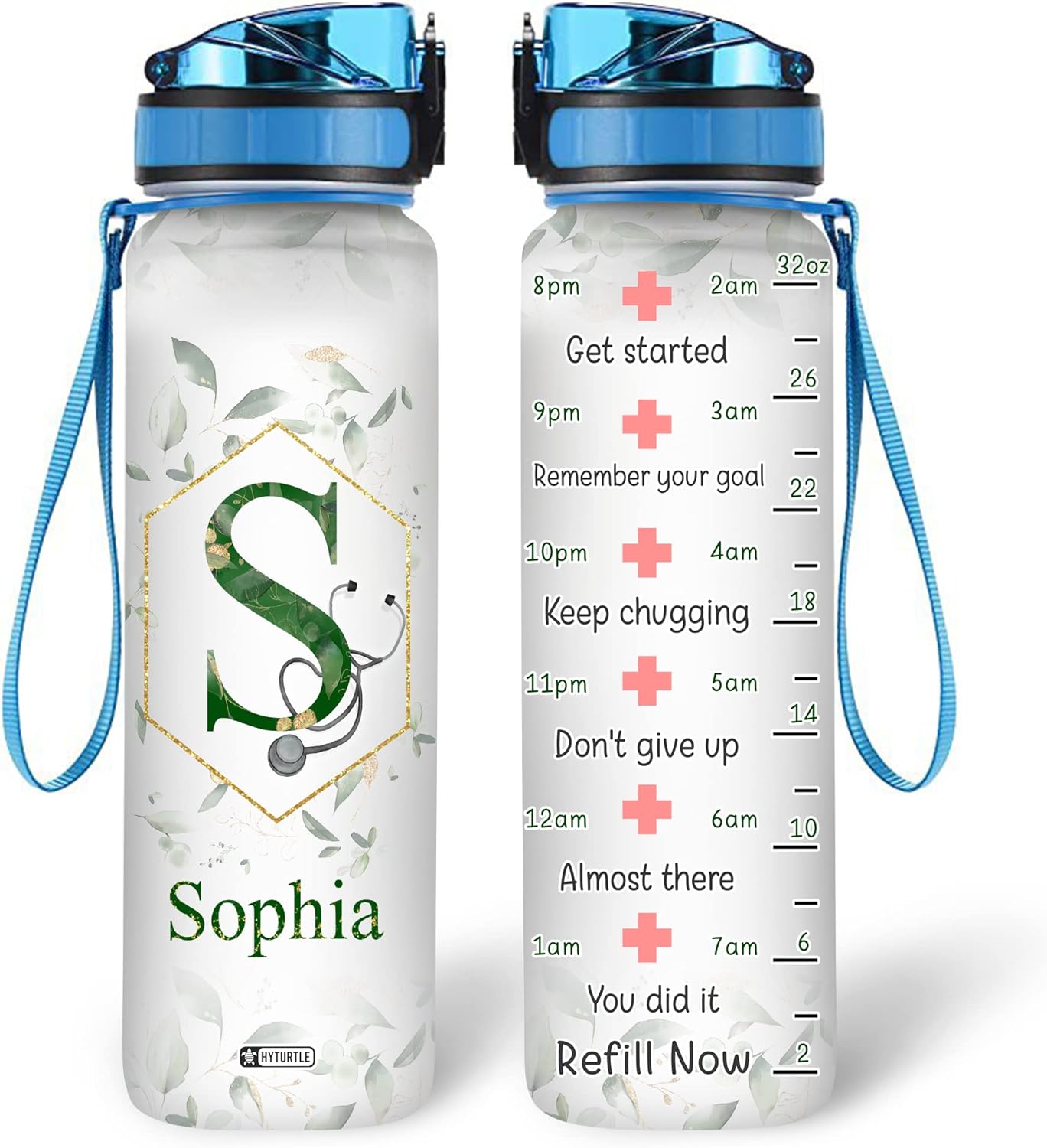 Nurse Floral Theme - Personalized Water Tracker Bottle 32oz