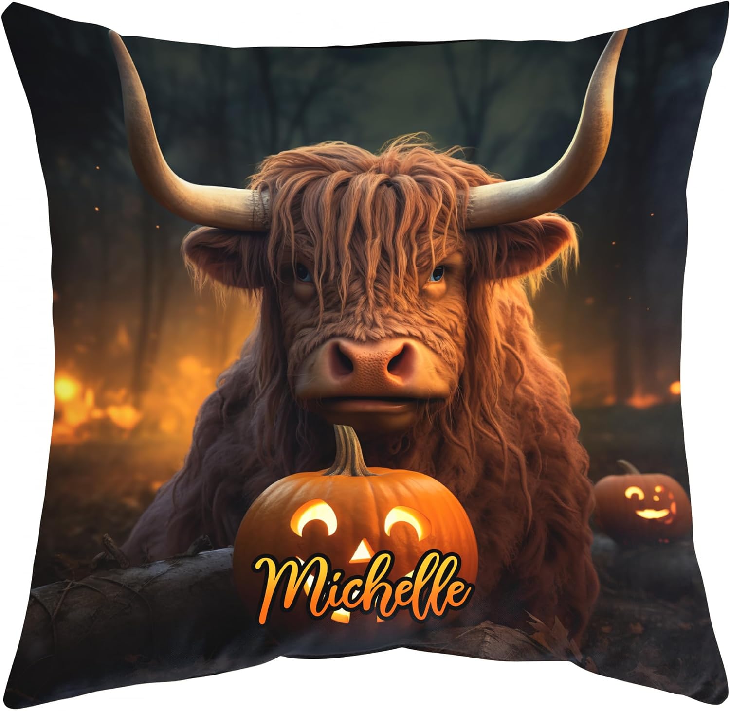 Highland Cow Halloween Pattern - Personalized Pillow (Insert Included)