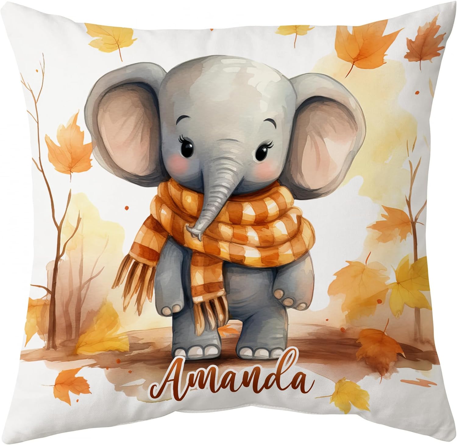 Elephant Maple Leaves - Personalized Pillow (Insert Included)