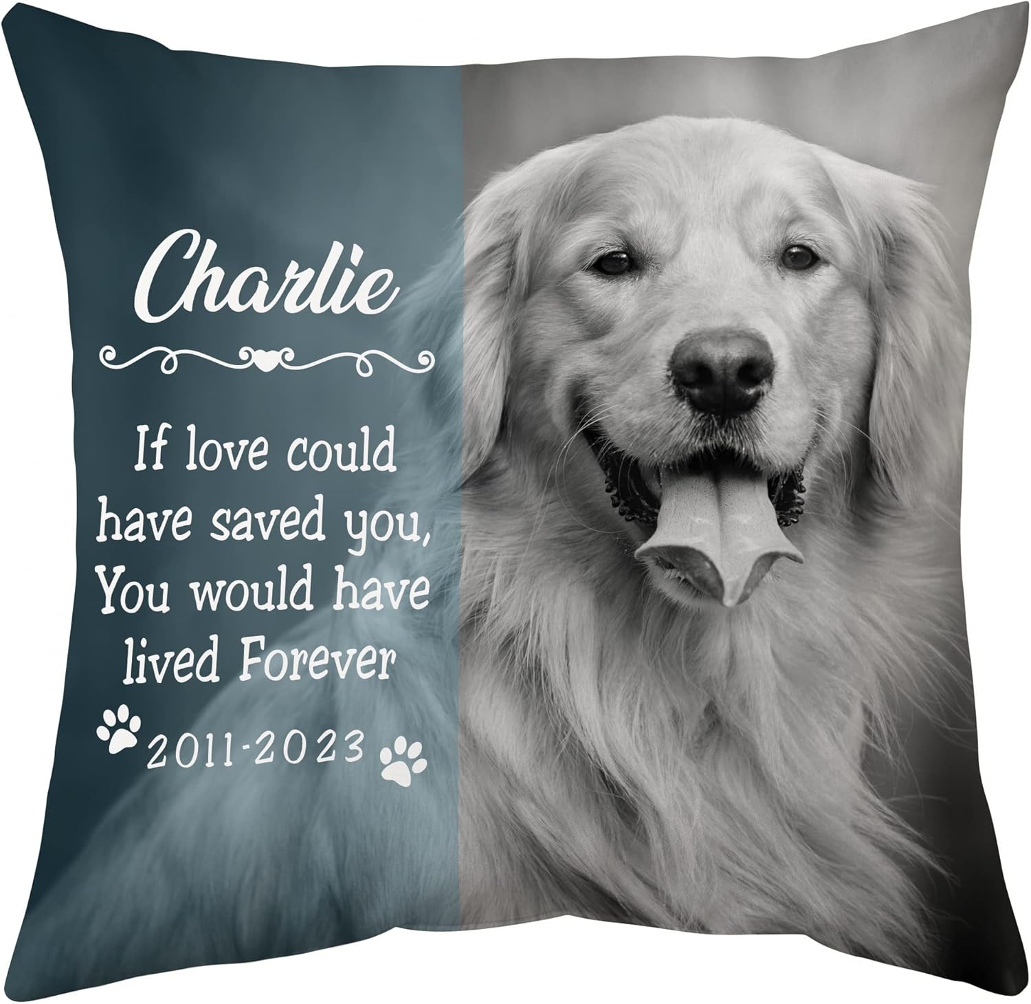 Dog Cat Pet Memorial Personalized Pillow with Insert – Custom Pet Photo Remembrance Cushion – Healing Sympathy Gift for Dog Lovers