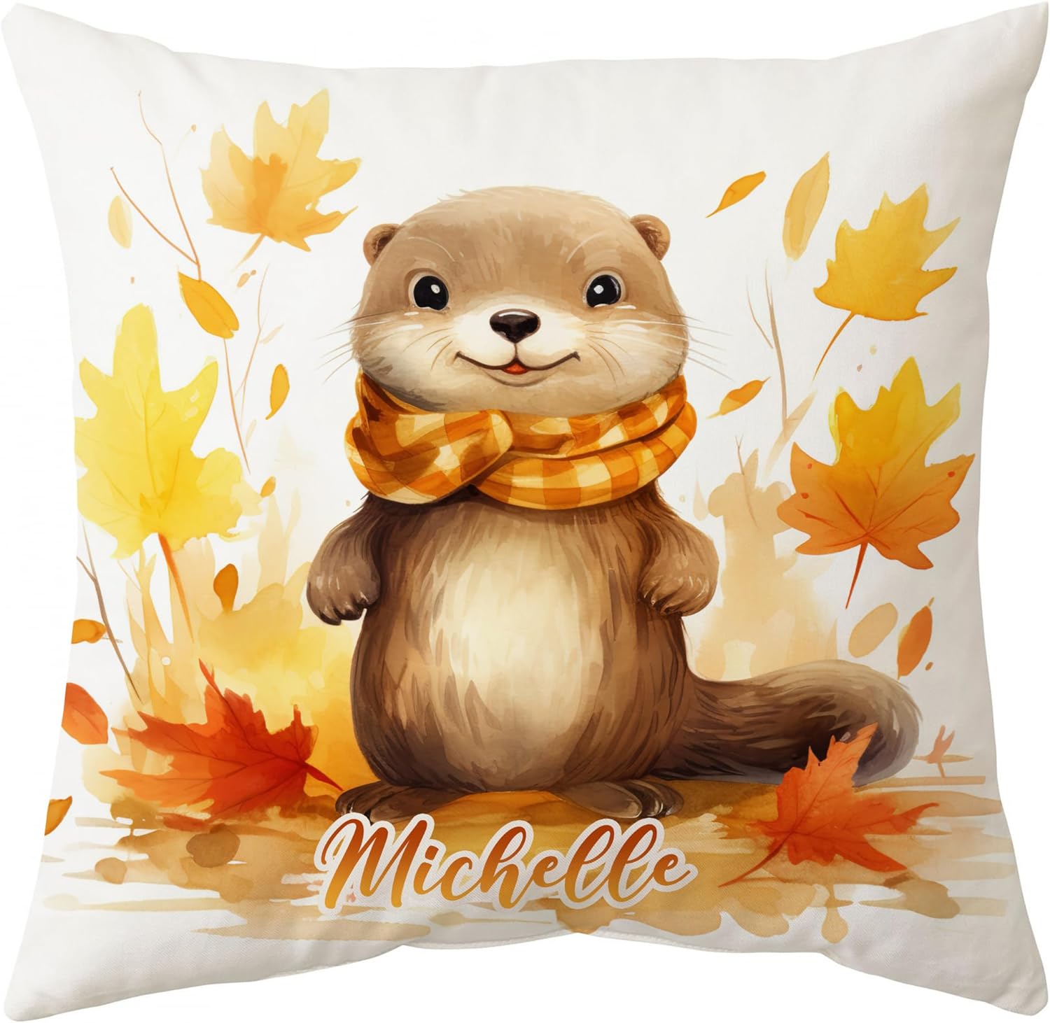 Otter Maple Leaves - Personalized Pillow (Insert Included)