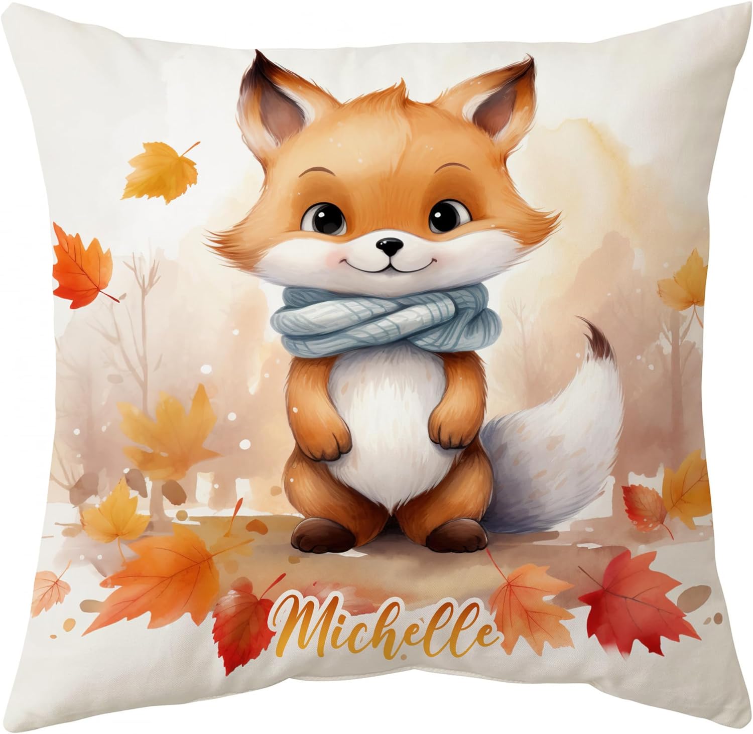 Fox Maple Leaves - Personalized Pillow (Insert Included)