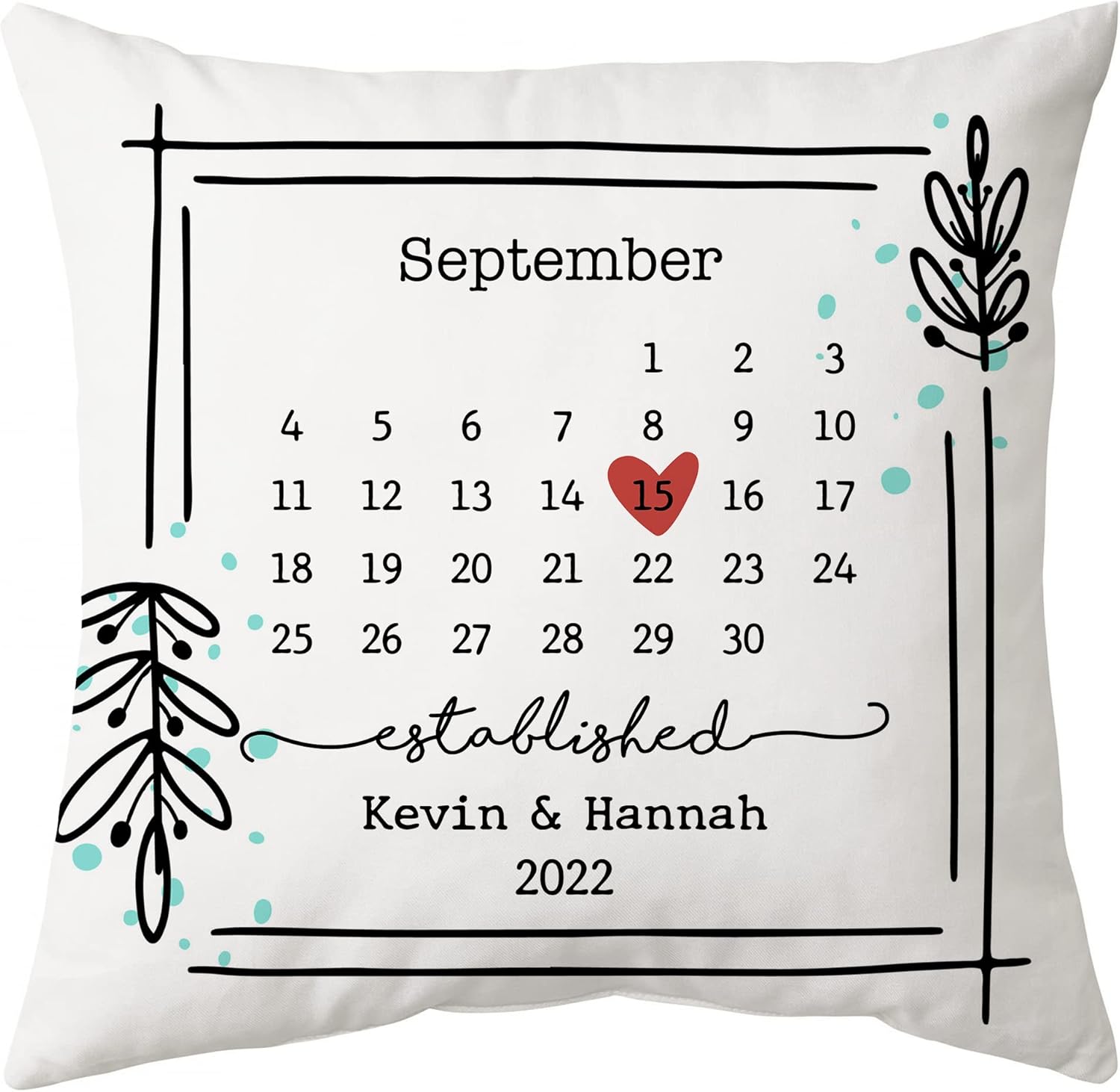 Wedding Date Personalized Pillow with Insert – Custom Calendar Anniversary Cushion – Romantic Gift for Couples on Valentine’s or Wedding Day