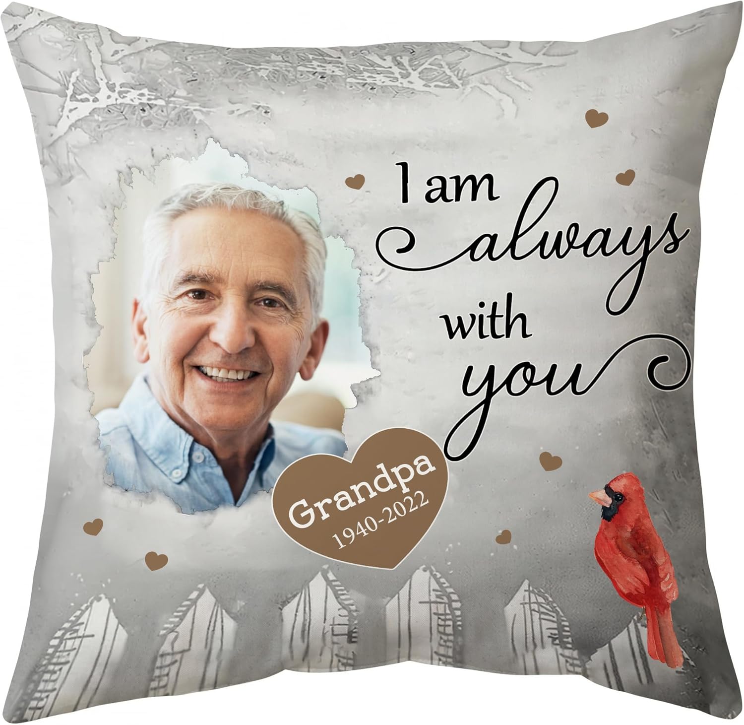 Cardinal Heaven Personalized Memorial Pillow with Insert – Custom Photo Remembrance Cushion – Comforting Gift for Loss of Loved One