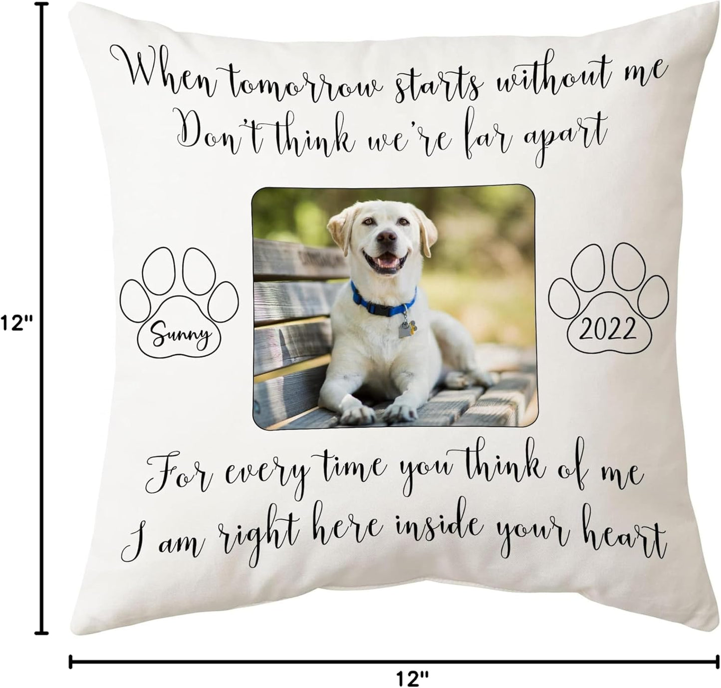 Personalized Pet Loss Memorial Pillow with Insert – Custom Photo “When Tomorrow Starts Without Me” Sympathy Pillow