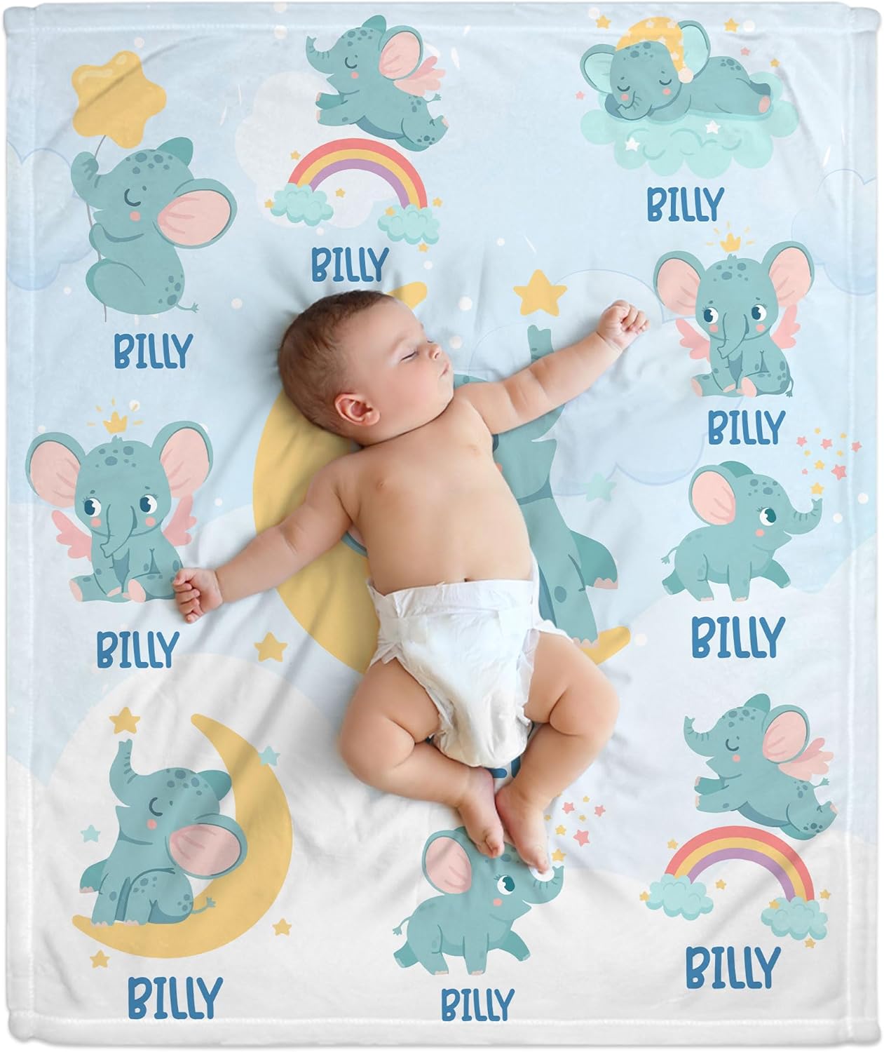 Moon Elephant Baby Blanket - Personalized Blanket