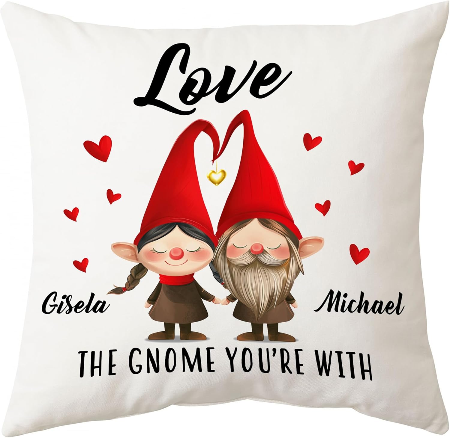 Gnome Couple Love Personalized Pillow with Insert – Cute Valentine’s Day Cushion – Anniversary Gift for Wife or Husband