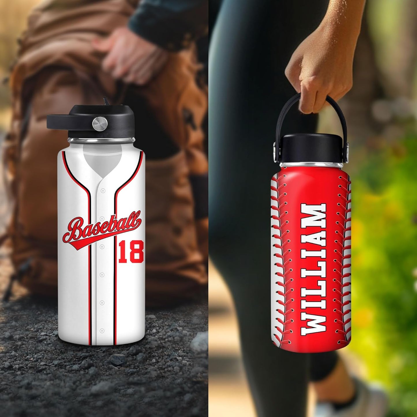 Personalized Baseball Water Bottle – Custom Stainless Steel Insulated Sports Bottle with Name, 18oz 32oz – Gift for Baseball Players, Boys, Men, Coaches, Birthday, Christmas