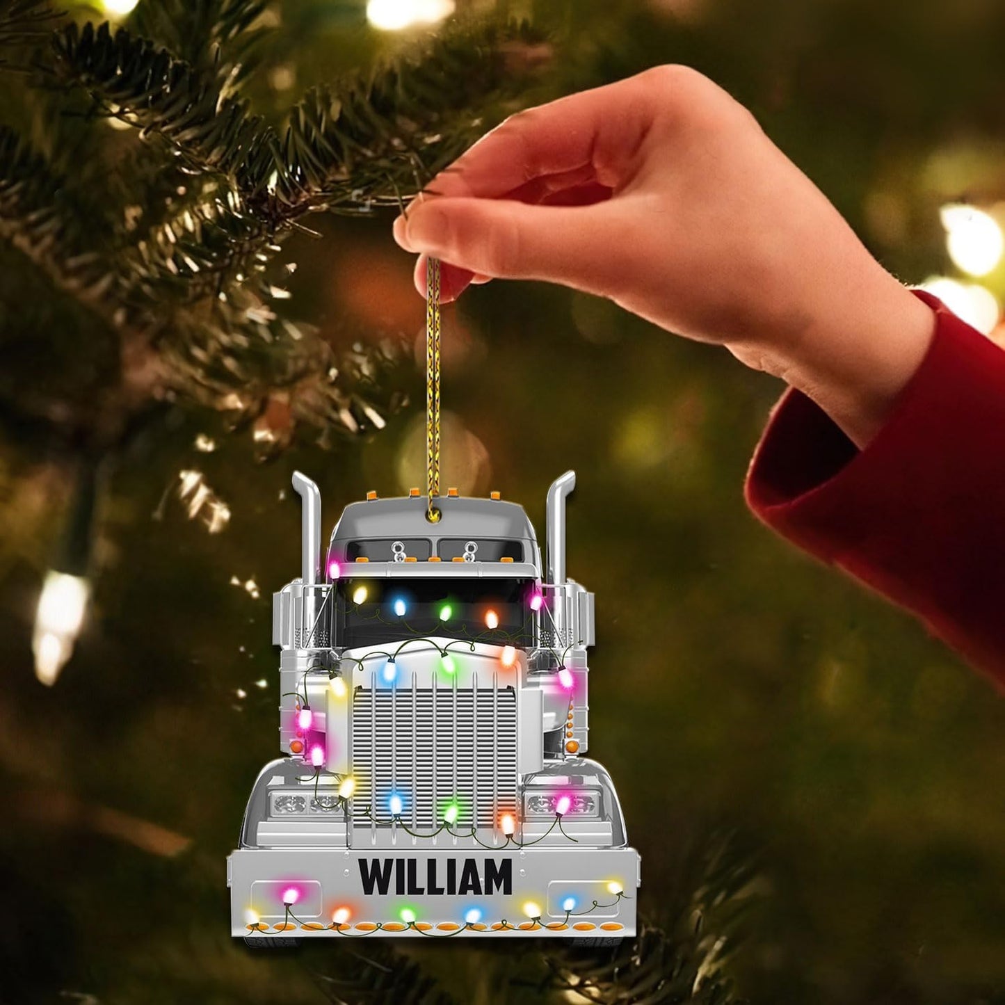 Grey Truck Head Light Cut Acrylic Ornament – Personalized Christmas Decoration Gift for Trucker, Husband, Dad, or Coworker