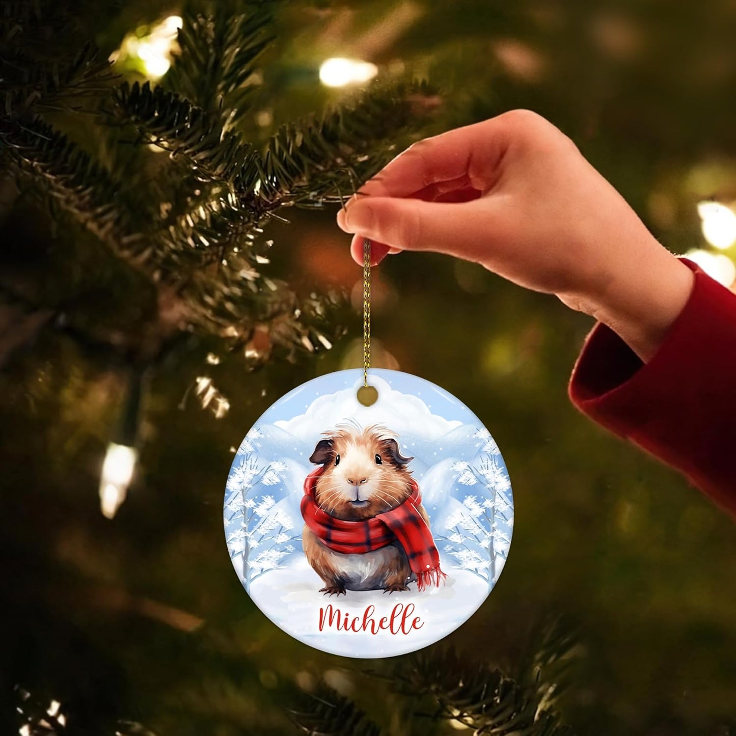 Guinea Pig Winter Scarf Ceramic Ornament – Personalized Name, Custom Christmas or Birthday Gift for Guinea Pig Lover and Pet Parent