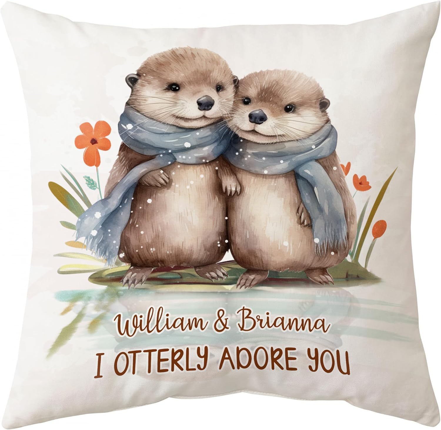 Otter Floral Winter Pattern - Personalized Pillow (Insert Included)
