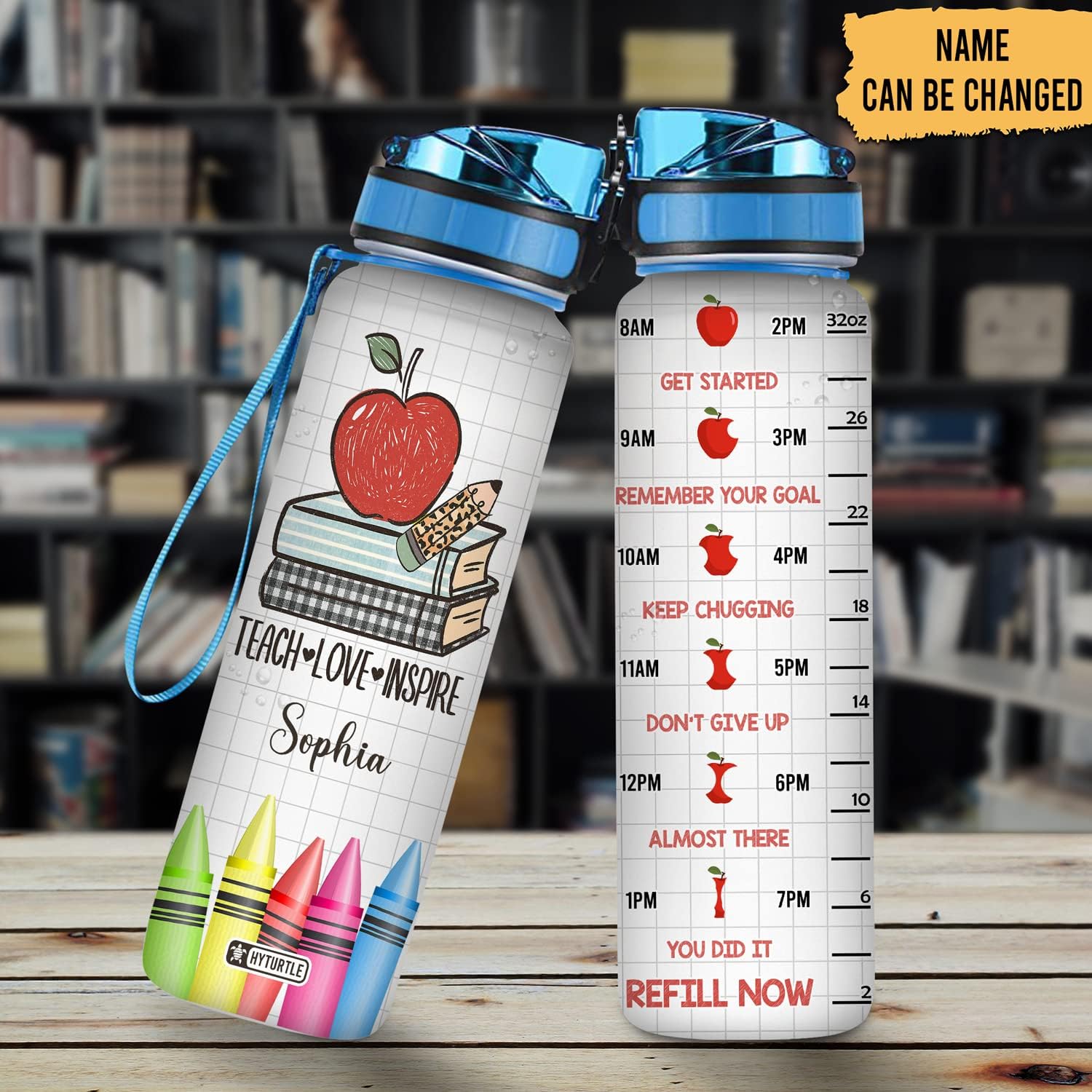 Teacher Appreciation Water Bottle Tracker 32oz – Personalized Hydration Bottle with Time Marker – Creative Gift for Teachers