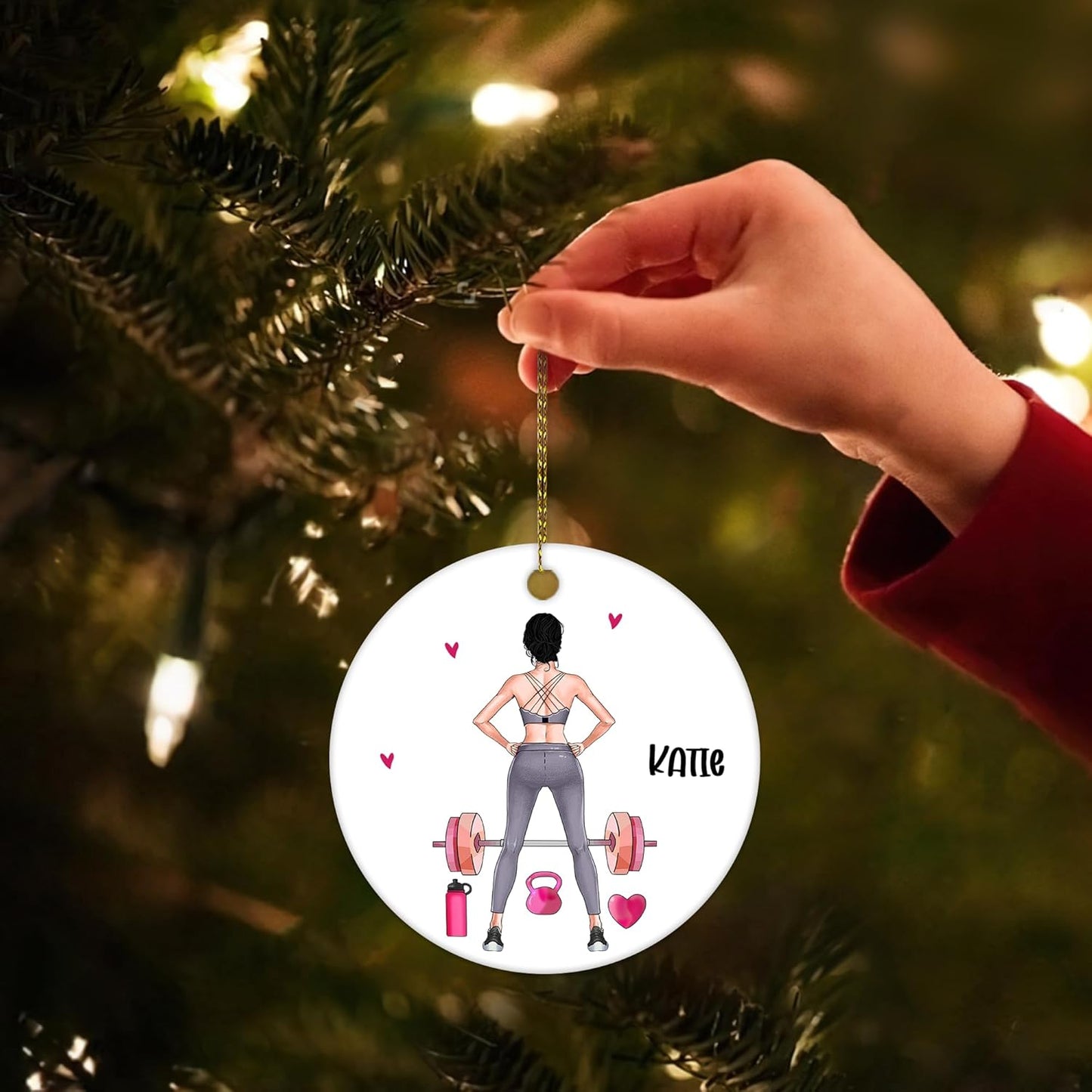 Female Weightlifter Fitness Ceramic Ornament – Personalized Name, Custom Christmas Gift for Gym Girls, Trainers, Coaches and Workout Lovers