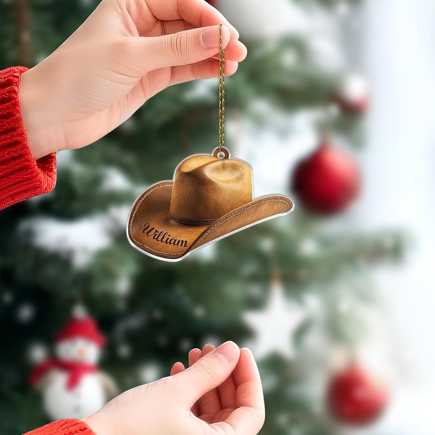 Cowboy Hat Cut Acrylic Ornament – Personalized Western Christmas Gift for Cowboy, Cowgirl, or Country Fan